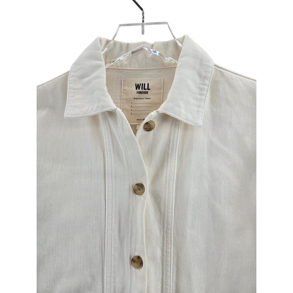 Sezane Will Jacket Ecru Organic Cotton Denim Overshirt XS Neutral Oversized - Picture 3 of 11